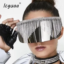 Негабаритный цельный кисточкой солнцезащитные очки со стразами для женщин Dianmond Роскошные брендовые дизайнерские солнцезащитные очки Lentes de sol mujer