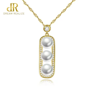 

DR 925 Sterling Silver 3 Pearls Pendant Necklace For Elegant Women Luxury S925 Freshwater Pearls Wedding Jewelry Engagement Gift