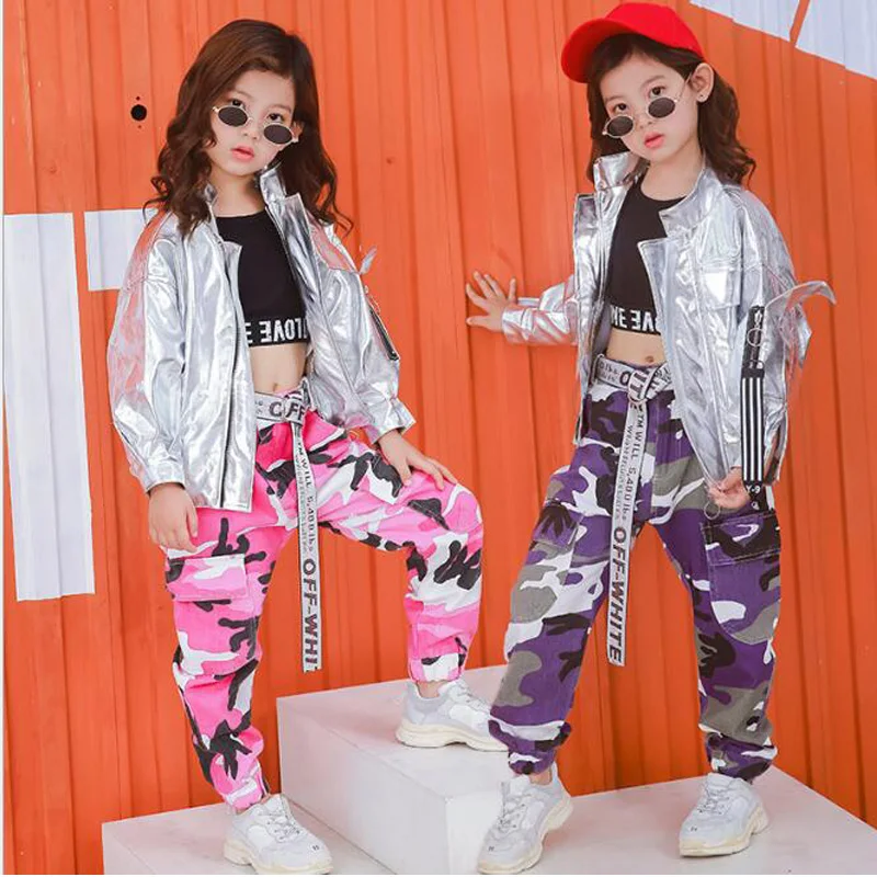 

Kids Carnival Hip Hop Sliver Clothing Camouflage Jogger Pants for Girls Boys Jazz Dance Costumes Ballroom Dancing Wear Outfits