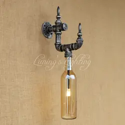 Утюг с бутылью трубы абажур G4 светодиодный настенный светильник Винтаж Лофт бра с выключателем для гостиная спальня ресторанный