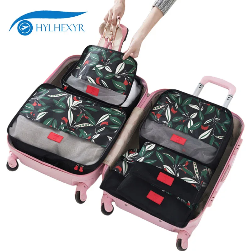 

Hylhexyr 6PCS Polyester Travel Packing Cubes Set Clothing Bags Clothes Luggage Organizer Pouch With 3 Cubes And 3 Pouche