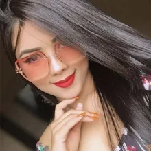 Роскошные квадратные градиентные солнцезащитные очки для женщин, металлическая оправа, без оправы, солнцезащитные очки для мужчин, UV400, винтажные оранжевые фиолетовые оттенки Oculos De Sol