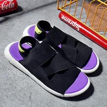 Популярные новые мужские сандалии; коллекция года; сезон лето; женские уличные пляжные сандалии унисекс; модная летняя обувь на плоской подошве для влюбленных; Вьетнамки; шлепанцы