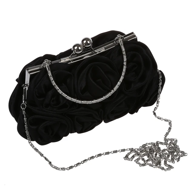 Rosette Clutch Bag Evening Black Flower Purse Handbag Banquet On Rosette Clutch Bag Evening Black Flower Purse Handbag Banquet