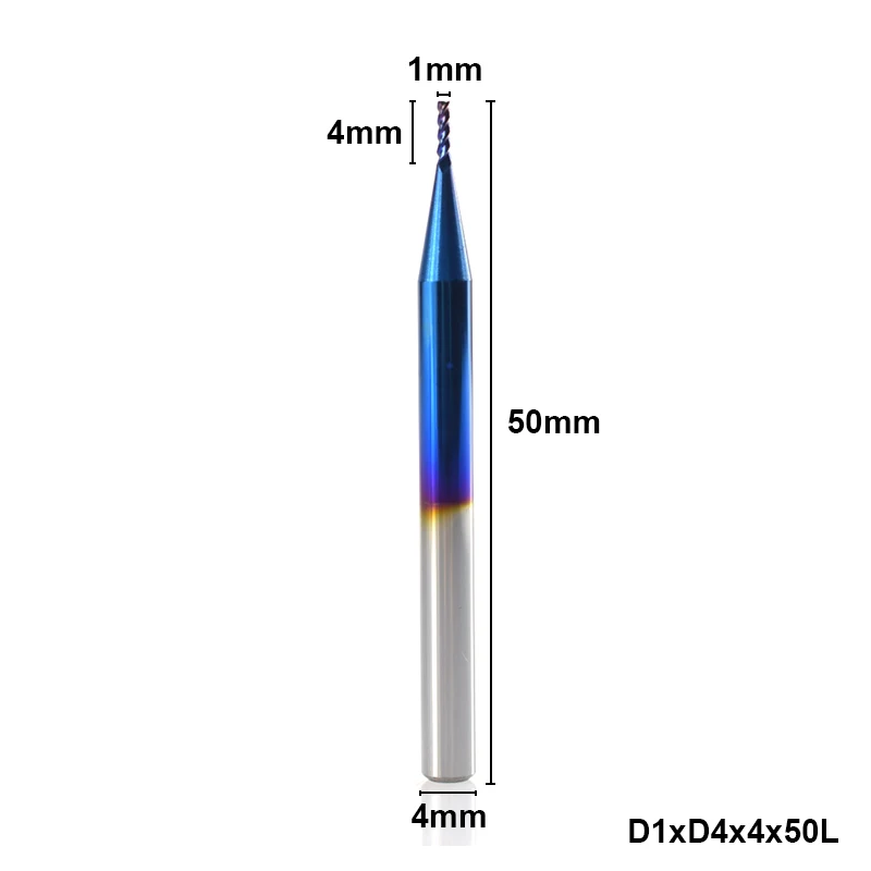 1 шт., диаметр 1 мм, 3 флейты, спираль, фрезерный станок с ЧПУ, нано-синее твердосплавное гравировальное долото, алюминиевая режущая Концевая фреза