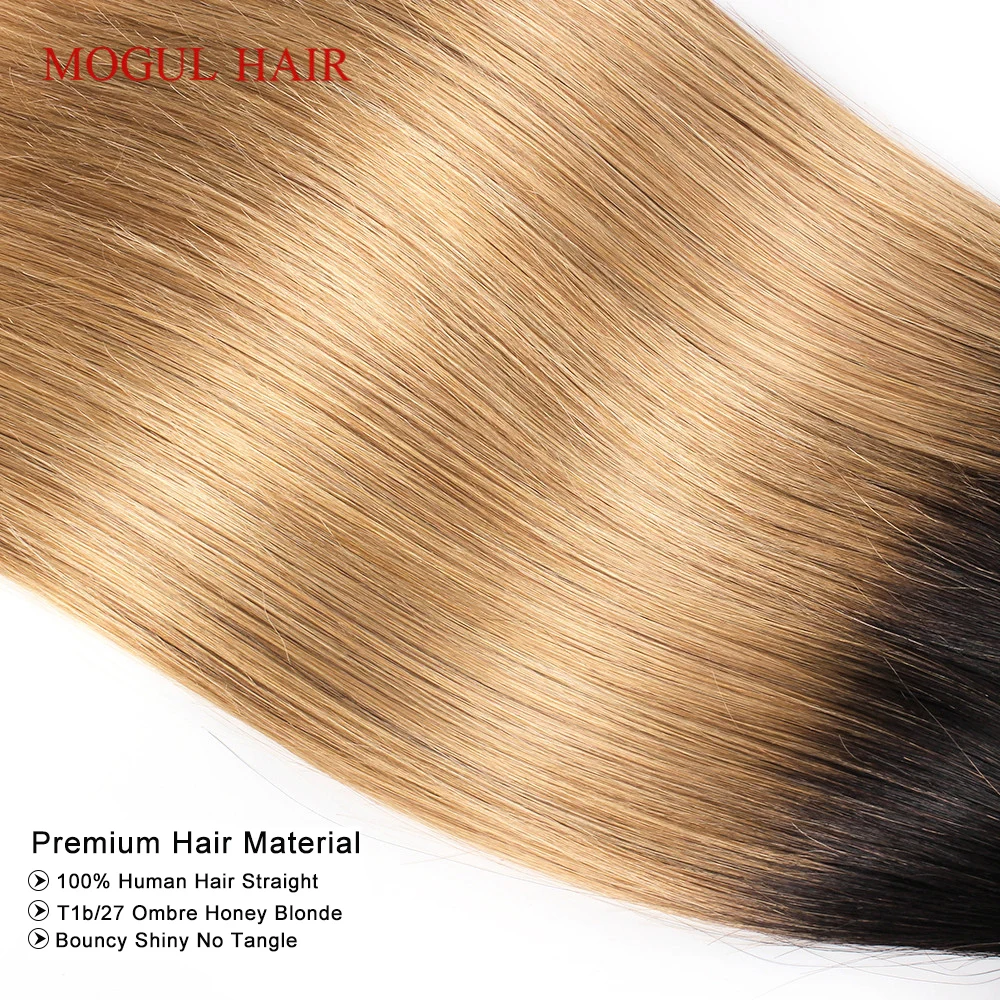 MOGUL HAIR T 1B 27 Ombre Honey Blonde Bundles Weave 3/4 Bundles Indian Straight Hair Non Remy Human Hair Extension 10-24 inch