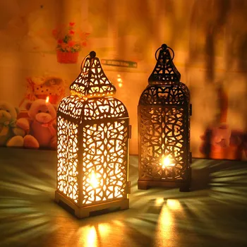 

European Moroccan wrought iron candle holder hollow retro Candlestick Hanging Lantern Vintage Elegant Candle Holder Articles