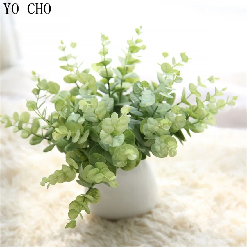 

YO CHO Eucalyptus Branches Plastic Vine Flower Artificial Simulation Decoration Orchid Leaves Home Wedding Party Kids Room Flore
