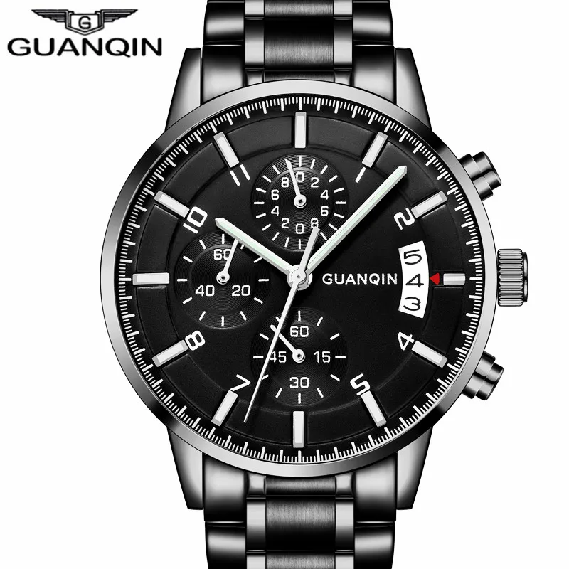 

relogio masculino GUANQIN Mens Watches Chronograph Clock Top Brand Luxury Men Business Full Steel Quartz Watch dropshipping