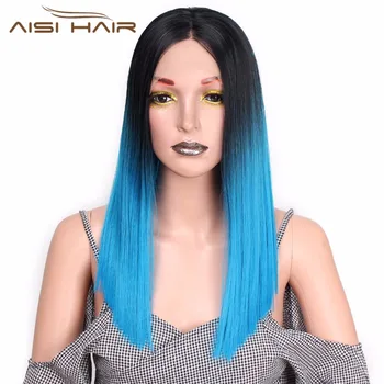 

I's a Wig Ombre Blue Straight Long 20 Inches Synthetic Lace Front Wig For Black Or White Women Heat Resistant Fiber