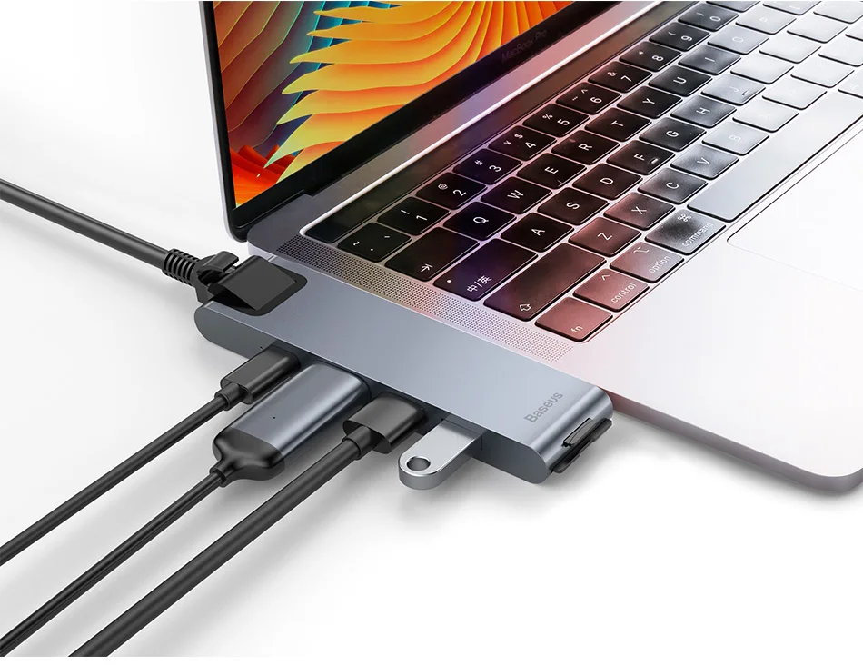 Baseus Dual USB C концентратор USB 3,0 HDMI Type-C SD устройство для считывания с tf-карт RJ45 адаптером PD зарядки usb-хаб для MacBook Pro // разветвитель