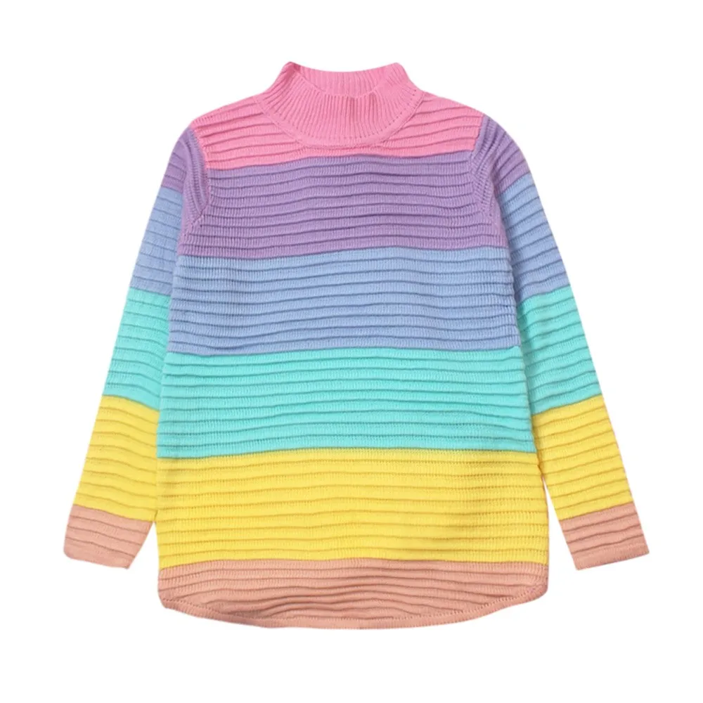 

Hxroolrp Sweater Women High Elastic Rainbow Color Stripe Long Sleeve Turtleneck Knitte Sweater Feminino Autumn Causal Sueter 10