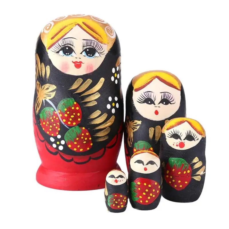 5pcs Wood Russian Nesting Matryoshka Dolls Strawberry Girl Dolls Set Color Painted Toys