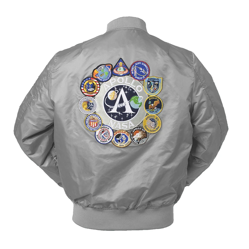 Online 2018 nuevo otoño Apollo delgada 100th misión espacial delgada MA1 Bomber Hiphop nos fuerza aérea piloto vuelo la universidad chaqueta para los hombres