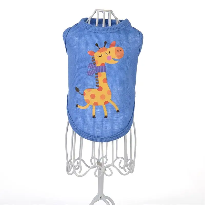Одежда для маленьких собак, кошек, Kawaii, жилет с изображением животного мира, футболка для щенка, чихуахуа, Тедди, летняя повседневная одежда с рисунком динозавра, ленивеца, жилетки для домашних животных - Цвет: Blue giraffe