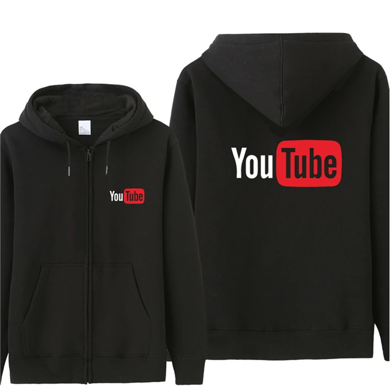 

Autumn Funny Youtube Logo Printed Hoodies Men You Tube Fleece Zipper Sweatshirt Cotton Men Jacket&Coat