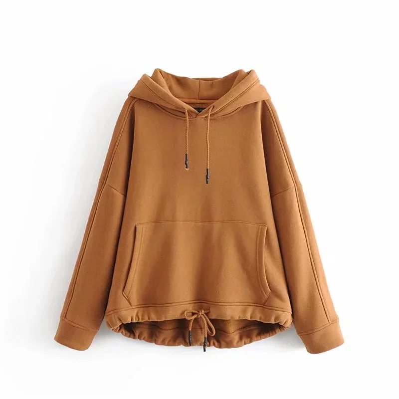  YOCALOR Women Harajuku Cotton Hoodies Solid Patchwork Pockets Regular Oversize Sweatshirt Plus Size