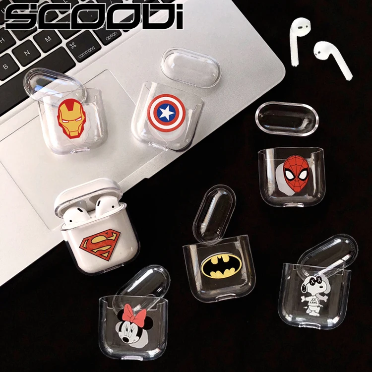 

The Avengers Superhero Case For AirPods Captain America Spider-Man Batman Superman Iron Man Clear Plastic Case For airpods Cover