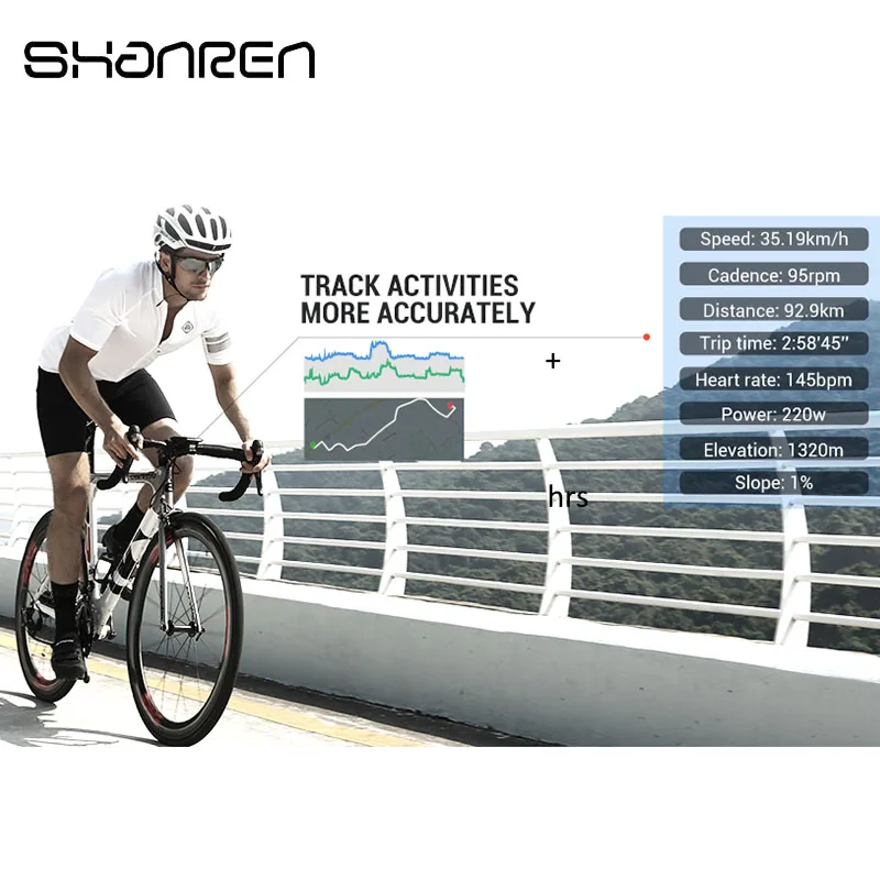 Excellent SHANREN ANT+Cycling Computer Bicycle Waterproof GPS With Headlight Digital Bike Wireless Speedometer Smart Sports Computers 3