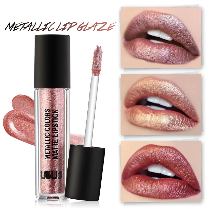 

UBUB Metallic Batom Makup Waterproof Velvet Lipgloss Paint Pigment Long-lasting Pink Gold Glitter Liquid Lipstick Tint Makeup