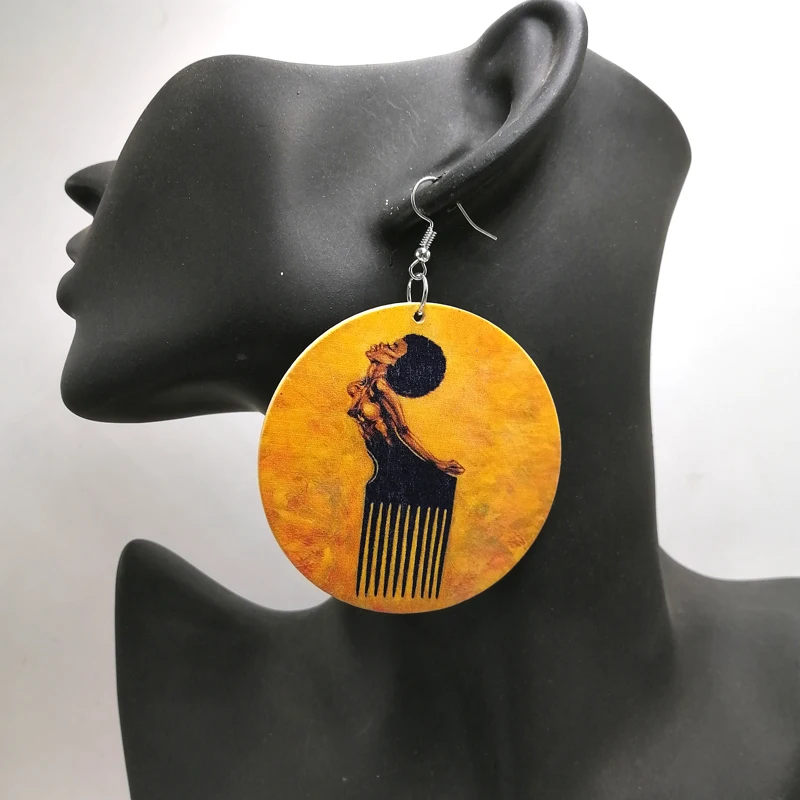 

Printing Afro Pick Wooden Earrings