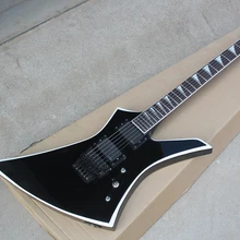 Фабрика на заказ черный корпус электрогитара whit Floyd Rose, белая связывающая шея, черная фурнитура, розовое дерево гриф, предложение по индивидуальному заказу