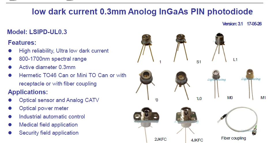 0,3 мм InGaAs PIN Photodiode 800-1700nm применение для глюкозы в крови тестер