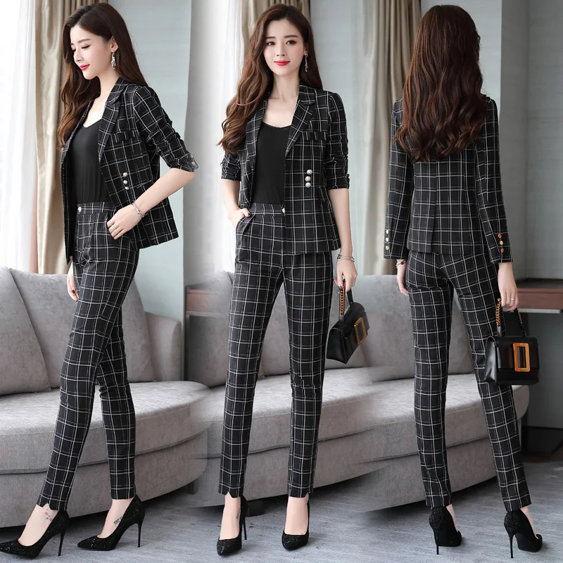 

Suit Female Korean Version Spring and Autumn New Small Suit Jacket Nine Pants Two pcs/set Women Casual Professional Tooling Suit