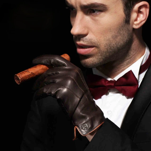 Guantes de cuero genuino para hombre, guantes de terciopelo fino, tendencia  de moda, elegante, para conducir
