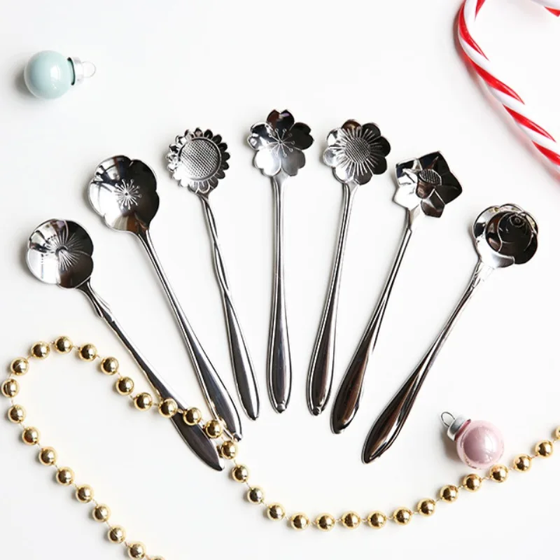 8pcs Stainless steel Coffee Spoon Flower Spoon Sugar Spoons Ice Cream