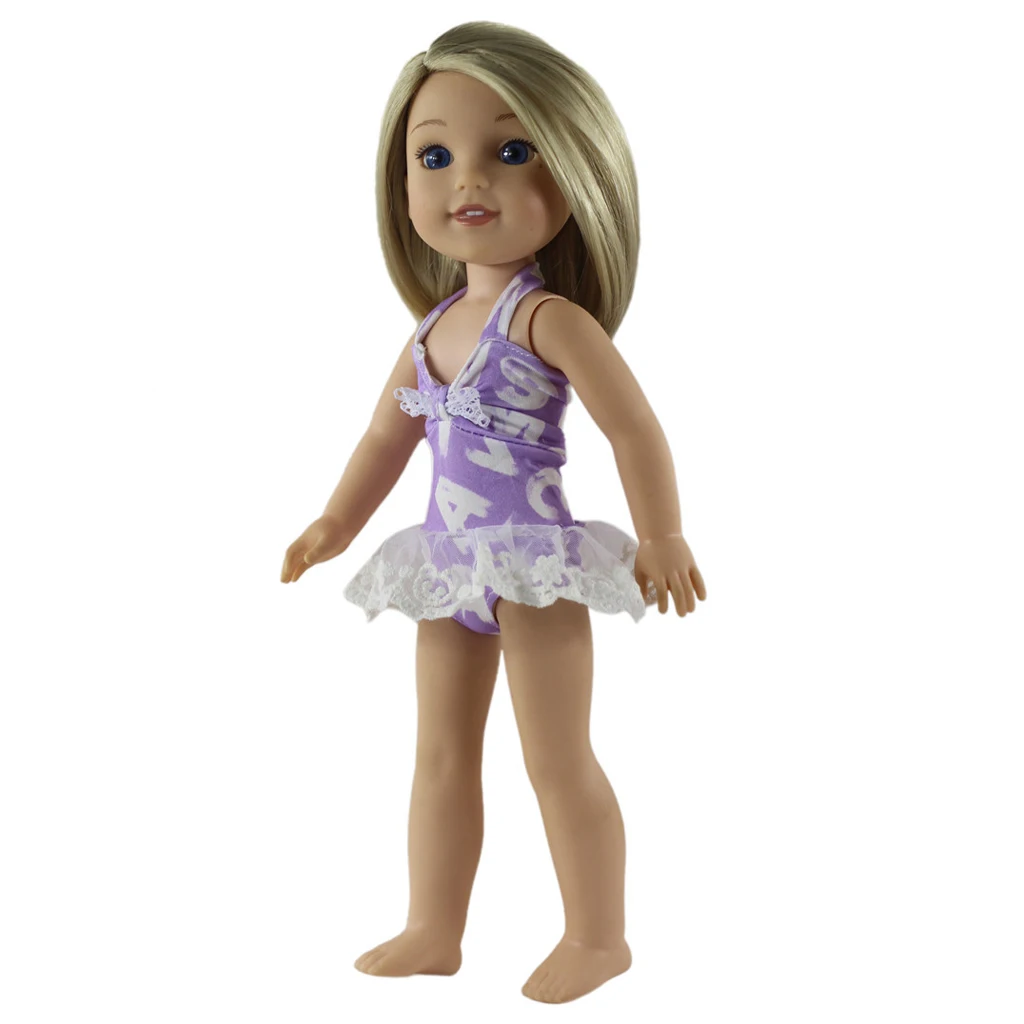 14inch Girl Doll Clothing Costume Strap Swimsuit Printed Jumpsuit For   for Wellie Wishers Doll Accessories Purple