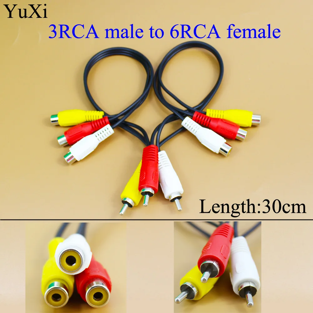 

YuXi High Quality 1pcs 3 RCA Male To 6 RCA Female Plug Splitter cord Audio TV DVD Video Adapter AV Cable