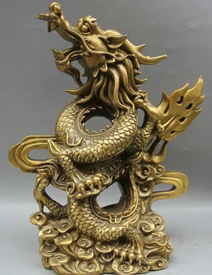 

0 12" Chinese Folk Feng Shui Brass Zodiac Year Dragon Success Statue Sculpture