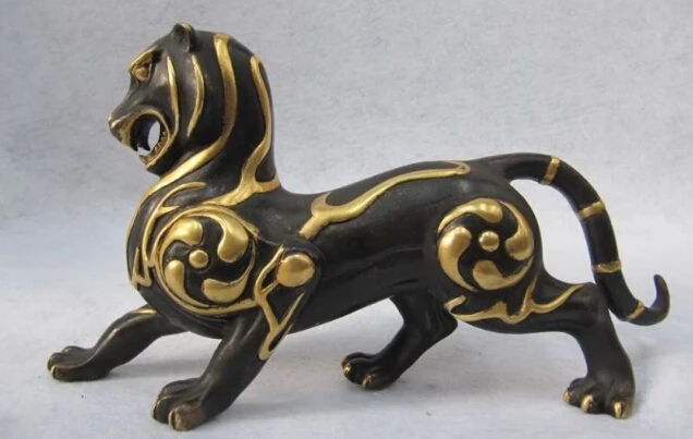 

S0576 Chinese exquisite Pure Bronze 24K Gold Gild Feng Shui Evil beast ferocity Tiger D0318