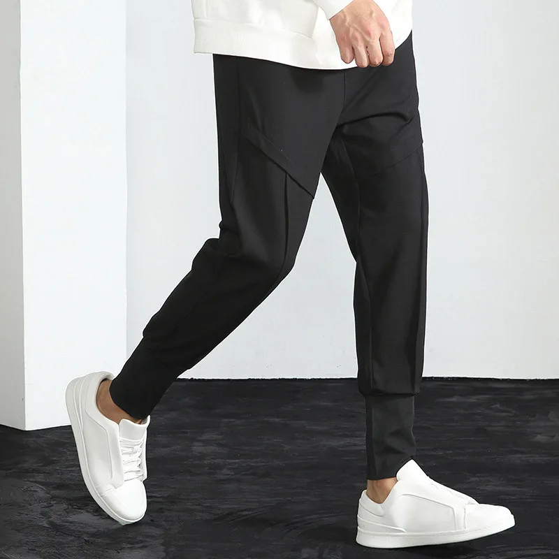 

2019 fashion pocket decoration spring and autumn and winter new men's casual pants embroidery loose elastic Harlan beam pants