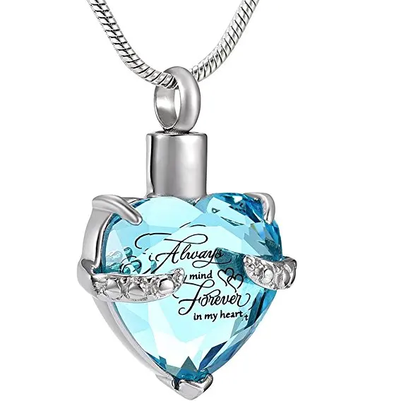Birthstone Urn Pendant Necklace For Ashes – Love Forever Memorial Cremation Jewelry Keepsake - View #2