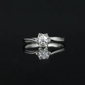 

LASAMERO 0.2 CT DE/SI Round Cut Modern Floral Natural Diamond Ring For Women 18k White Gold Certified Engagement Wedding Ring