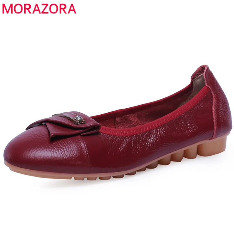 

MORAZORA 2019 hot sale genuine leather shoes woman shallow nurse mother driving casual footwear summer loafers flat shoes women