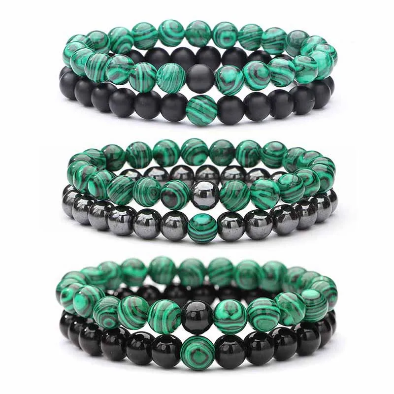 

2pc/sets8mm Natural stone Bracelet men Green four colors of optional yoga Bracelets for women Men jewelry