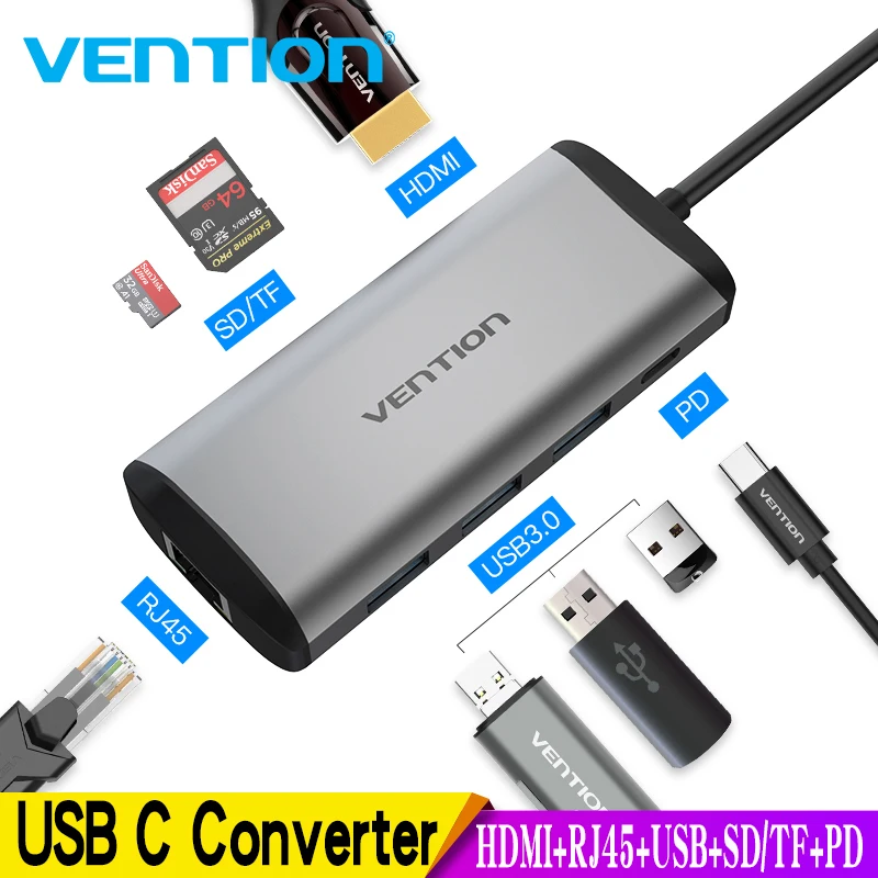 

Vention Usb Hub USB Type C to HDMI USB 3.0 HUB Thunderbolt 3 Adapter For MacBook Samsung S9 S10 Huawei Mate 20 P30 Pro USB-C HUB