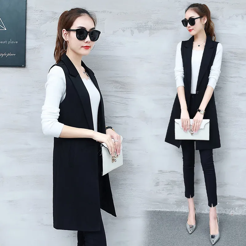 Elegant Suit Vest Women Spring Summer Sleeveless Long Vest Jacket Colete Plus Size 3XL Blazer Vest Coat Women Waistcoat C4202