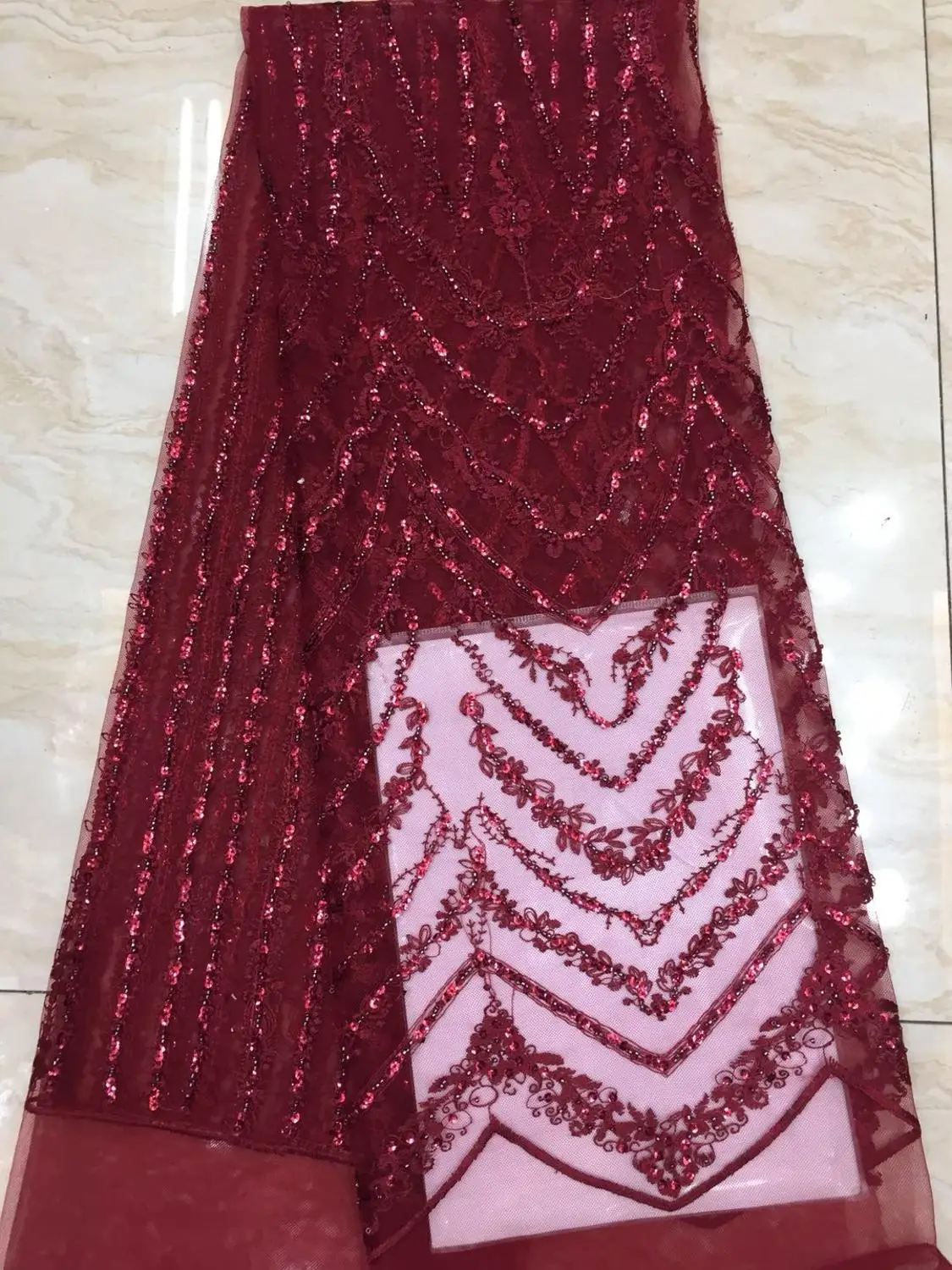 

French lace fabric 5yds/pce wine bead tube sequins mesh fabrics women gorgeous luxury party event bright exclusive dress 2019