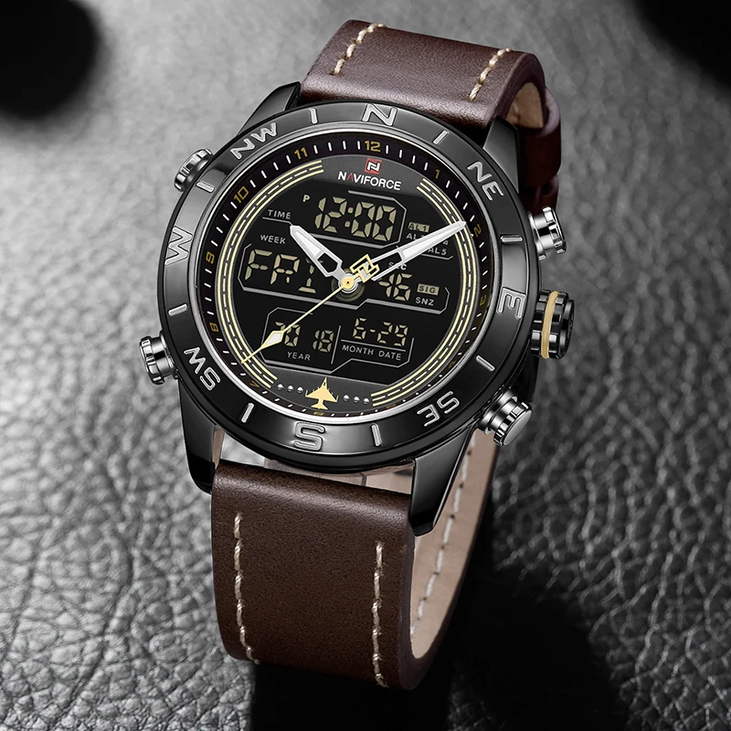 NAVIFORCE Luxury Brand Mens Fashion Sport Watches Men Quartz Analog Digital Clock Leather Army Military Watch Relogio Masculino