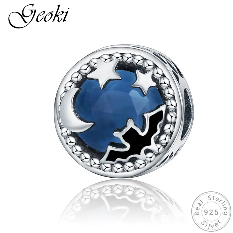 

Geoki 925 Sterling Silver Blue Night Star Moon Black Bat Beads fit Original Pandora Bracelet Fairy Sky Charms Jewelry Making