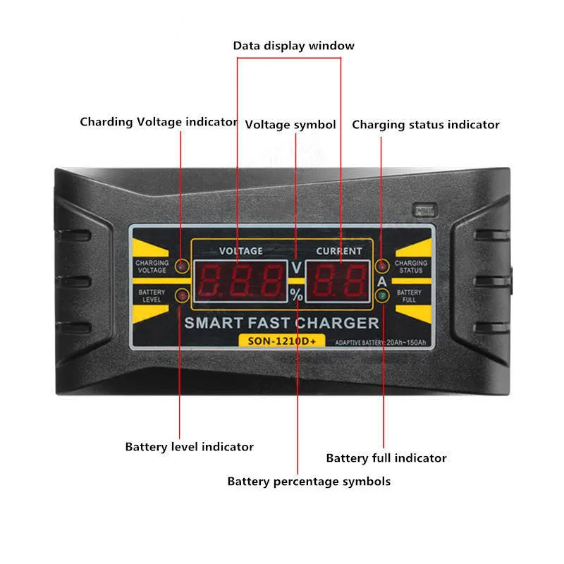 Intelligent Car Battery Charger 12v 10A 20-150AH Automatic Smart Fast Battery Charger LCD Display Souer Charger for Car Battery