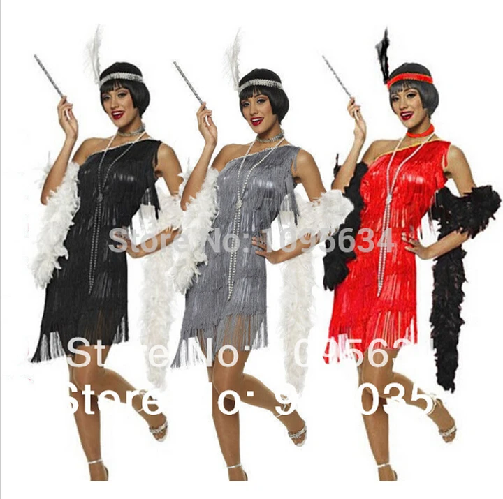 

free shipping Adult Black Roaring Flapper Charleston Fancy Dress Costume 20s Sexy costume 3 colors S,M,L,XL,2XL IN STOCK