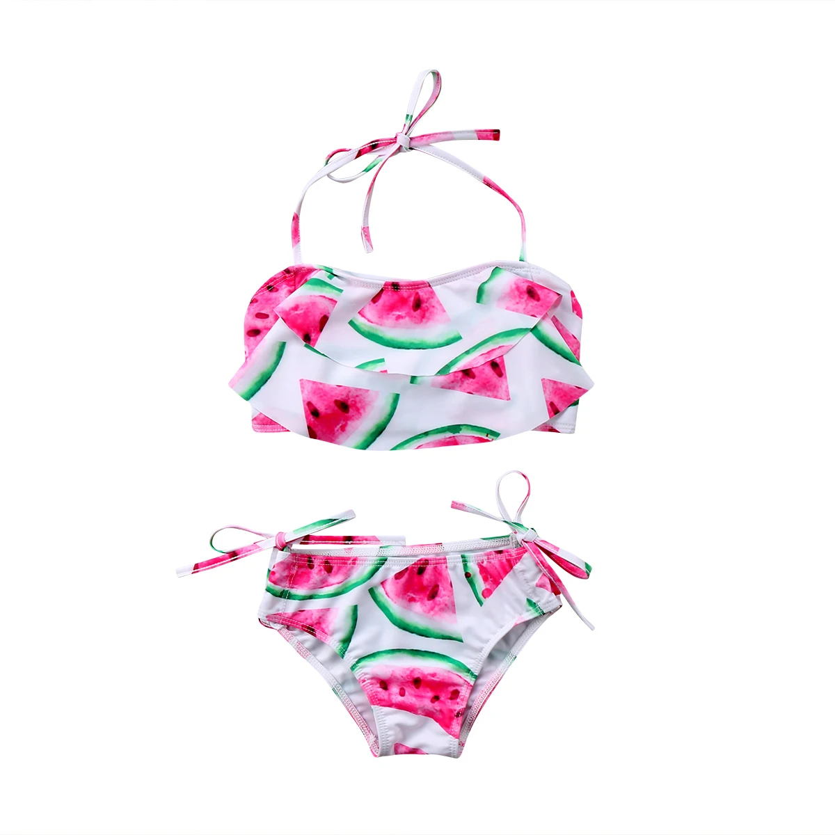 

2Pcs Kids Girl Halter Watermellon Swimwear Swimsuit Ruffle Top Briefs Beachwear Bathing Suit