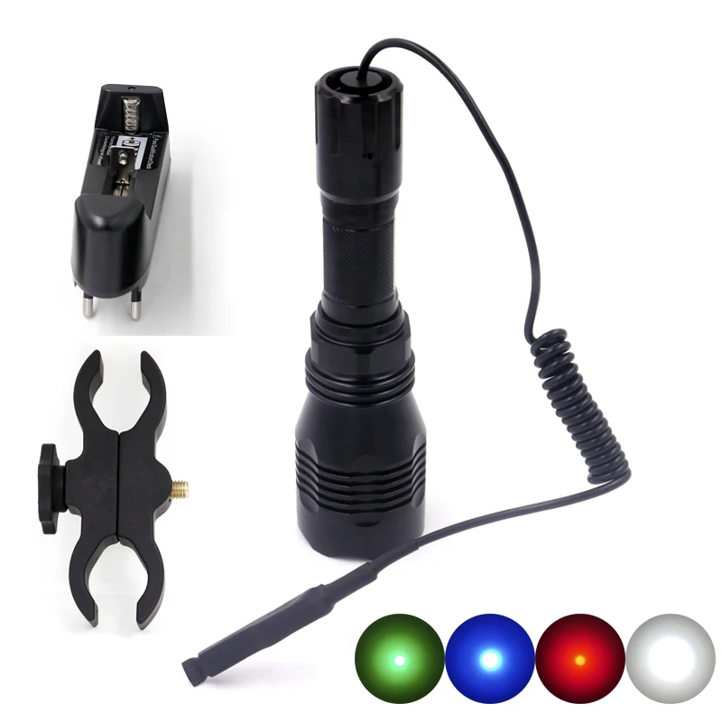

LED Flashlight Hunting Light Green Red Spotlight CREE LED 350Lumens ON/OFF Mode With Gun Clip + Dual mode Remote Pressure Switch