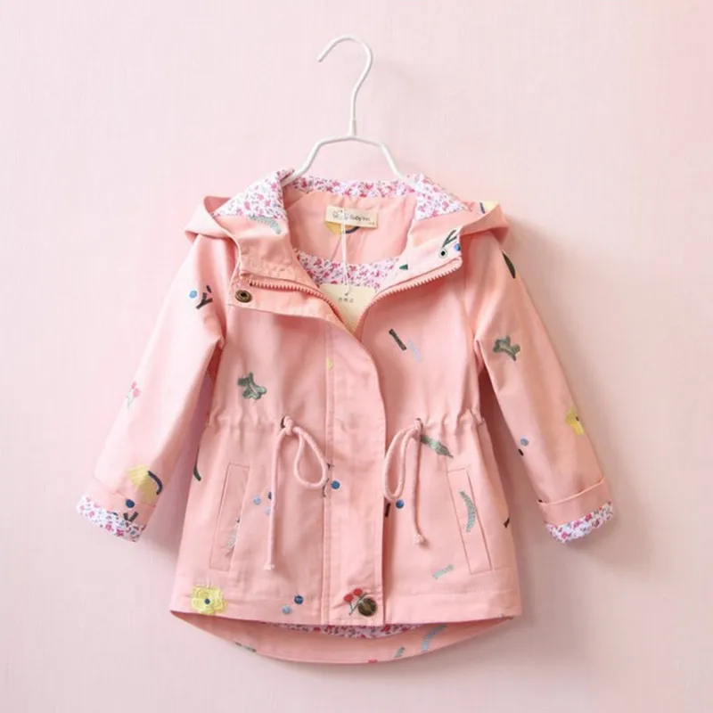 Куртка для маленьких девочек; сезон осень-весна; куртка для девочек; плащ с цветочным принтом; детская верхняя одежда; пальто для девочек; ветровка; детская одежда