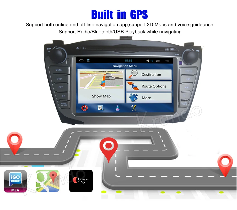Excellent Krando 7" Android 9.0 car navigation multimedia system for Hyundai IX35 TUSCON 2009-2014 audio radio gps dvd player WIFI 3G DAB+ 3